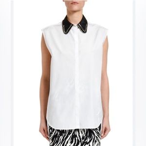 $445 No 21 Womens White Sleeveless Cotton-blend Collared Shirt Size EU 46/US: L